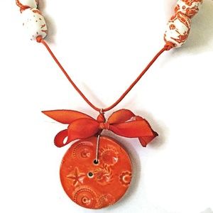 Funky Orange Button Pendant Necklace